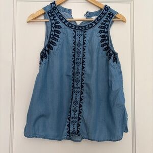 crown & ivy Blue Embroidered Sleeveless Top